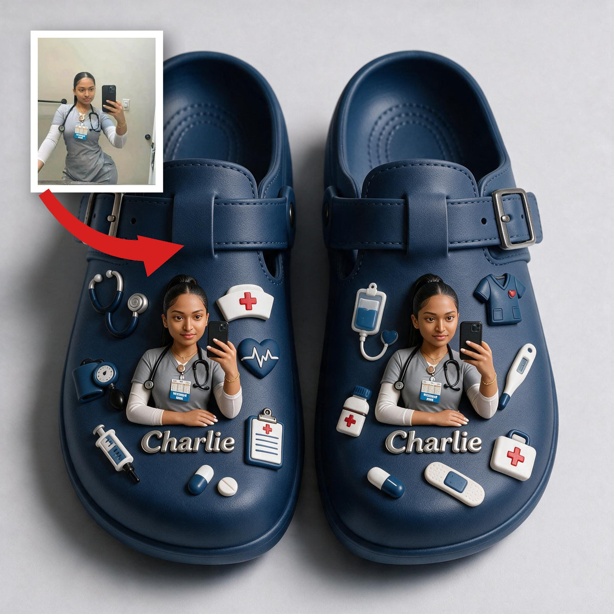 Personalized 3D Nurse Life Clogs with Arch Support, Custom Name Comfortable Work Gift for Latina CNA Healthcare Workers