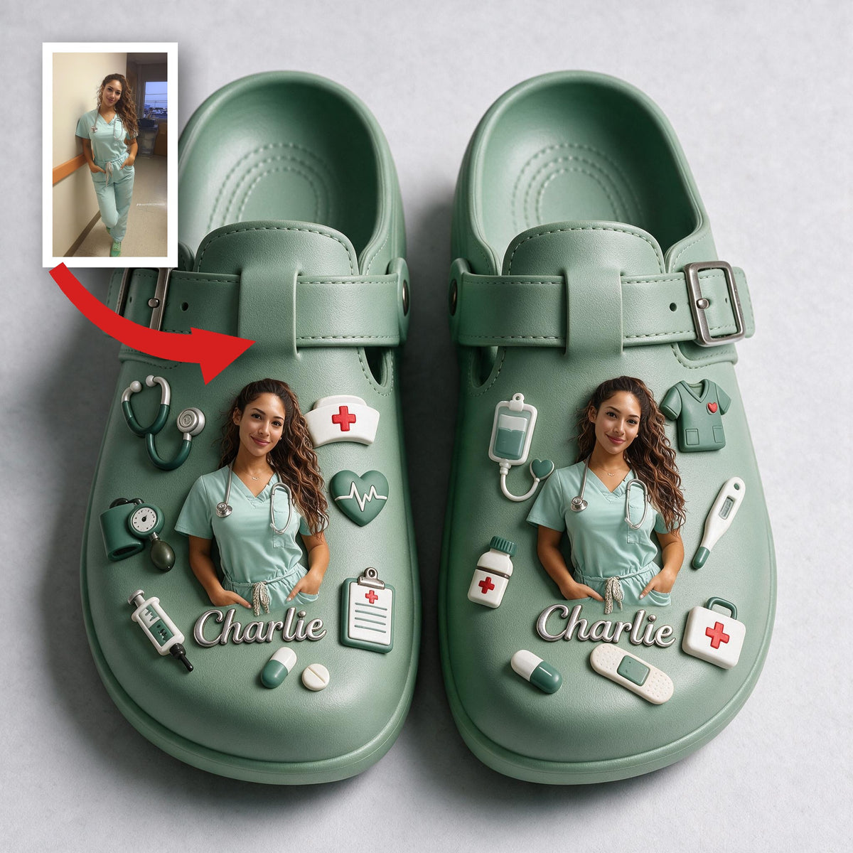 Personalized 3D Latina Nurse Clogs With Arch Support, Cute Medical Themed Comfort Shoes For Nurse Appreciation Gifts
