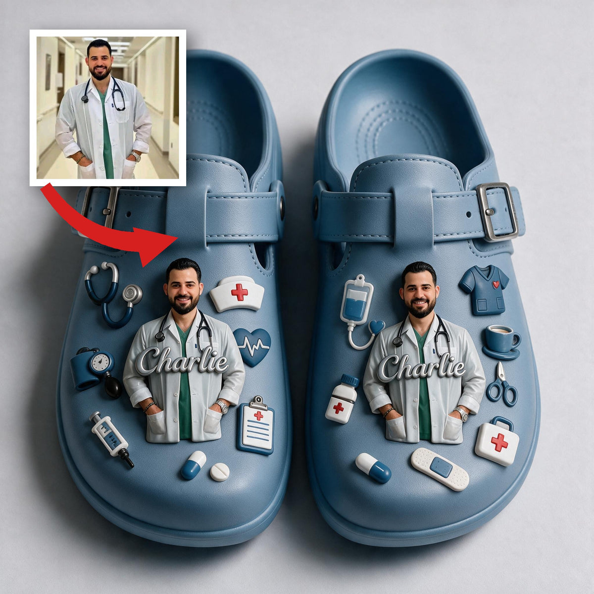 Personalized 3D Male Nurse Arch Support Clogs, Custom Medical Themed Comfortable Work Gift For Healthcare Staff