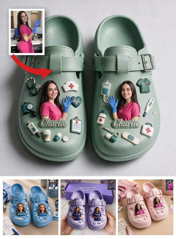 Personalized Nurse Life Arch Support Clogs, 3D Medical Charm Custom Footwear Gift for RN Healthcare Workers
