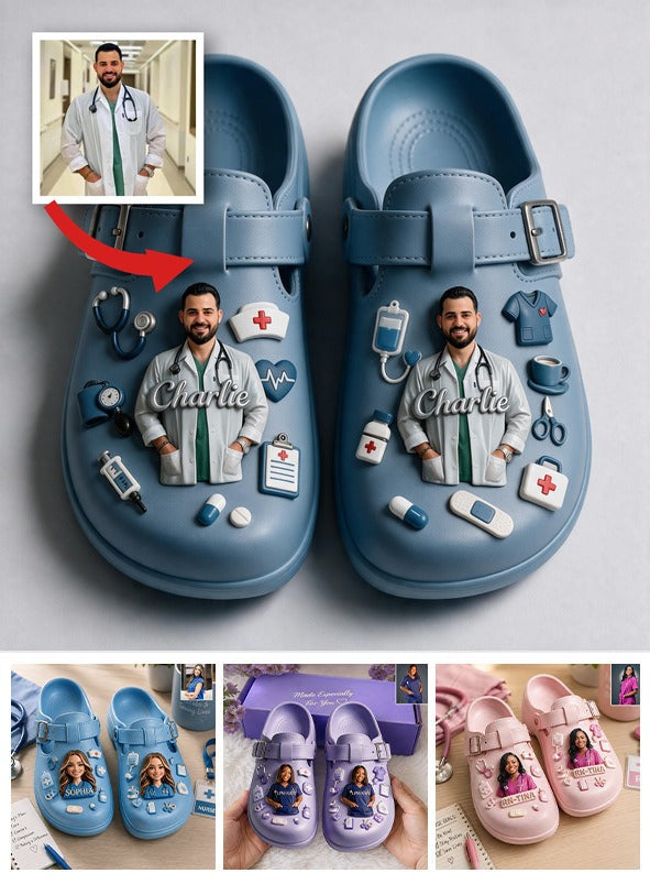 Personalized 3D Male Nurse Arch Support Clogs, Custom Medical Themed Comfortable Work Gift For Healthcare Staff