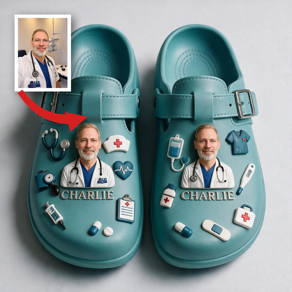 Personalized Older Doctor Life Arch Support Clogs, Custom Medical Work Footwear Gift for Healthcare Professionals
