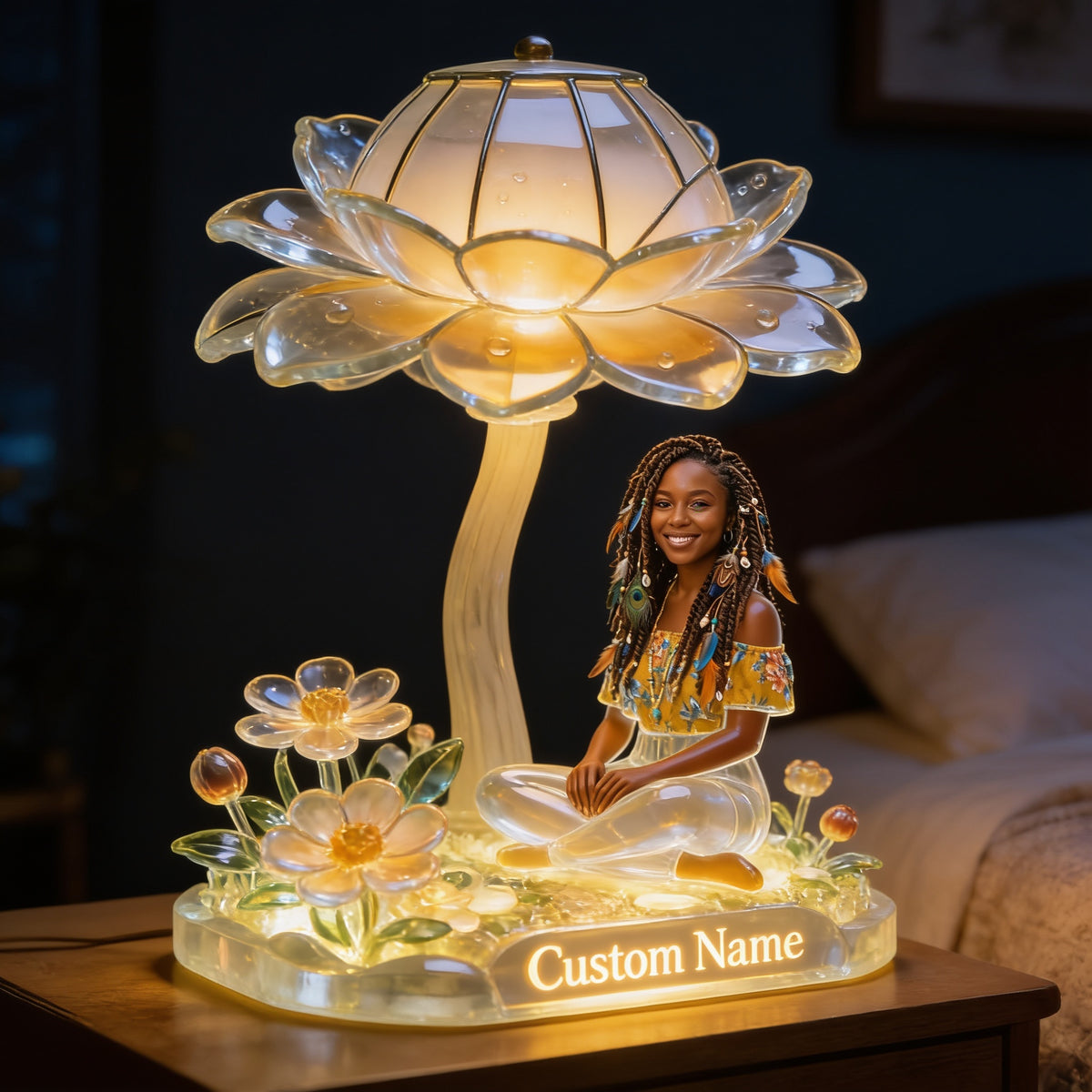 Custom Personalized Black Woman Portrait Acrylic LED Night Light - Custom Name Self Love Bedroom Decor Gift