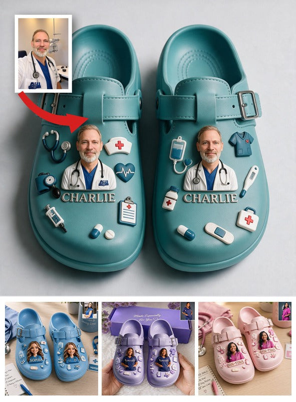 Personalized Older Doctor Life Arch Support Clogs, Custom Medical Work Footwear Gift for Healthcare Professionals