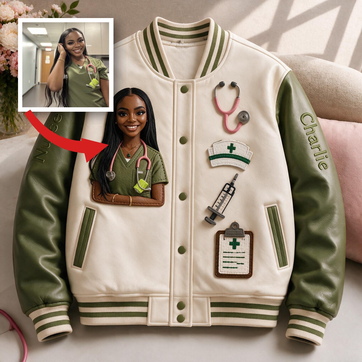 Personalized Black Nurse Varsity Jacket - Custom Medical Themed Appreciation Gift For Registered Nurse Healthcare Staff