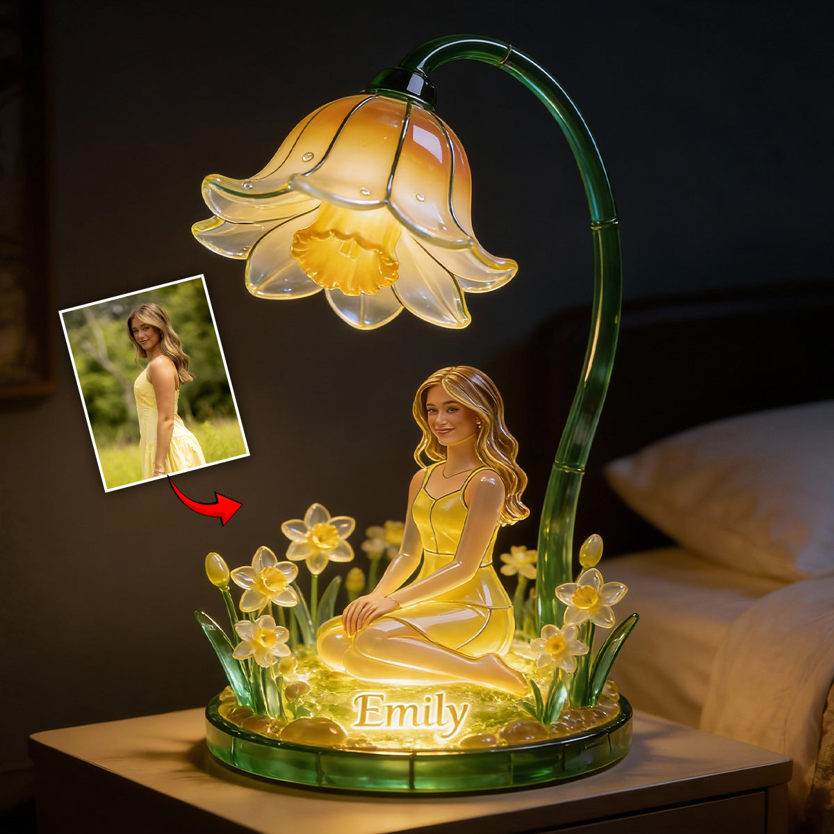 Custom Name Elegant Seated Latina Girl Lotus Flower Acrylic LED Night Light, Personalized Self Love Bedroom Decor Gift
