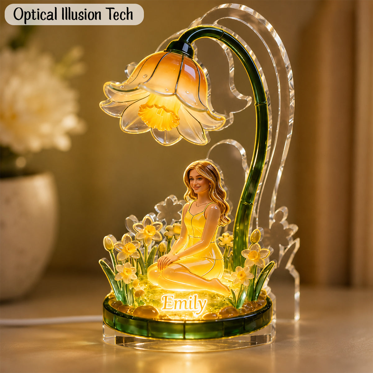 Personalized Custom Name Folk Art Floral Latina Woman Acrylic LED Night Light, Self Love Bedroom Decor Gift