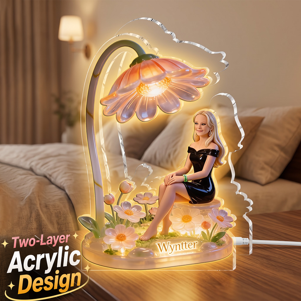 Personalized Hippie Peace Sign Woman Acrylic LED Night Light Custom Name Self Love Bedroom Decor Gift