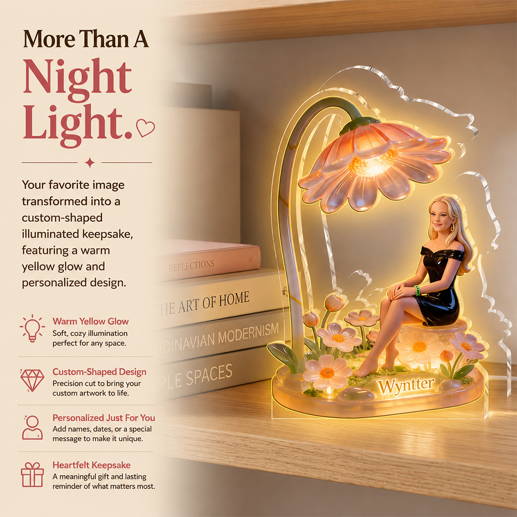Custom Name Elegant Seated Latina Girl Lotus Flower Acrylic LED Night Light, Personalized Self Love Bedroom Decor Gift