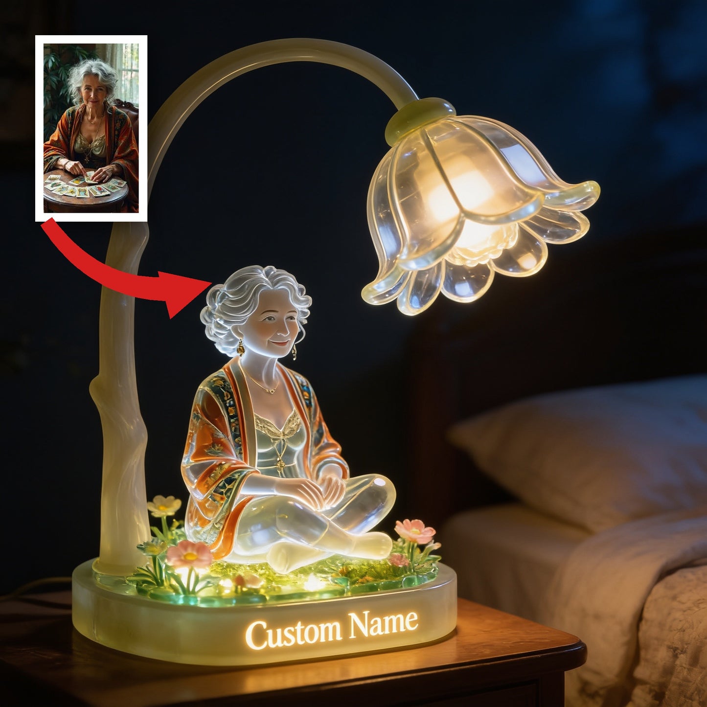 Personalized Smiling Latina Woman Acrylic LED Night Light, Custom Name Sentimental Gift for Grandma Bedroom Home Decor