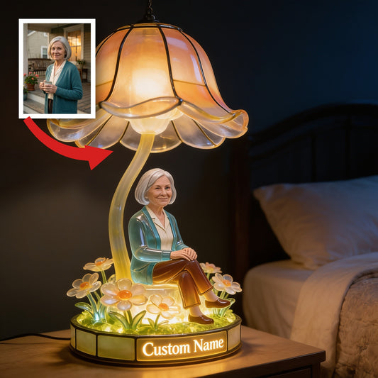 Lampe de Nuit LED Acrylique Personnalisée Femme Âgée Souriante, Cadeau Grand-Mère