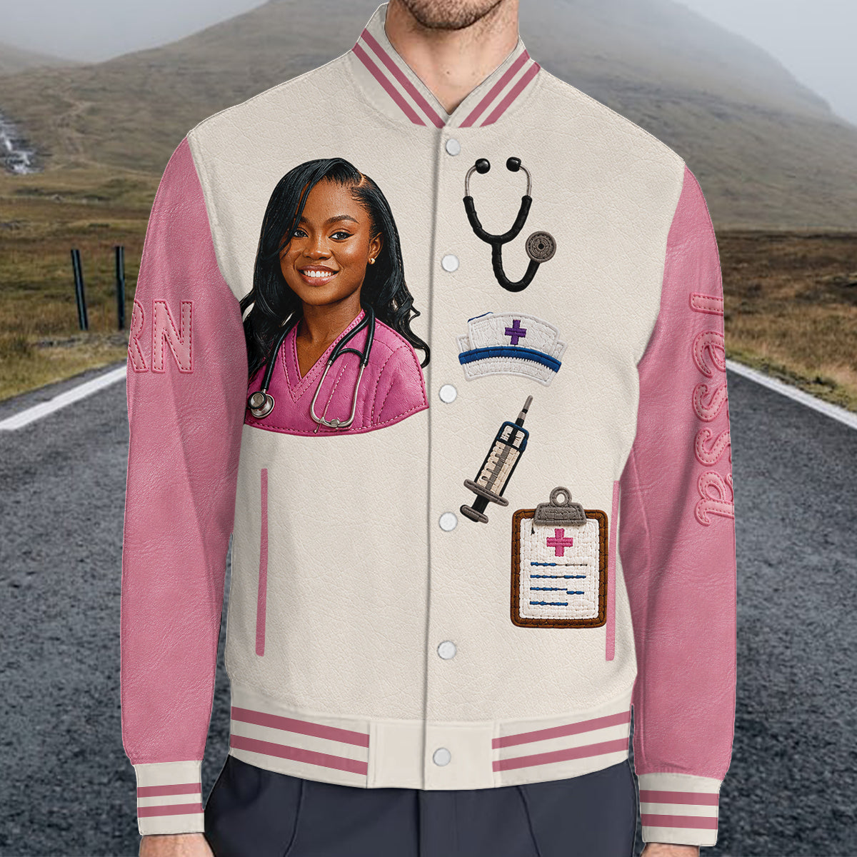 Personalized Nurse Varsity Jacket Cute Embroidered RN Design Perfect Appreciation Gift For Healthcare Nursing Staff