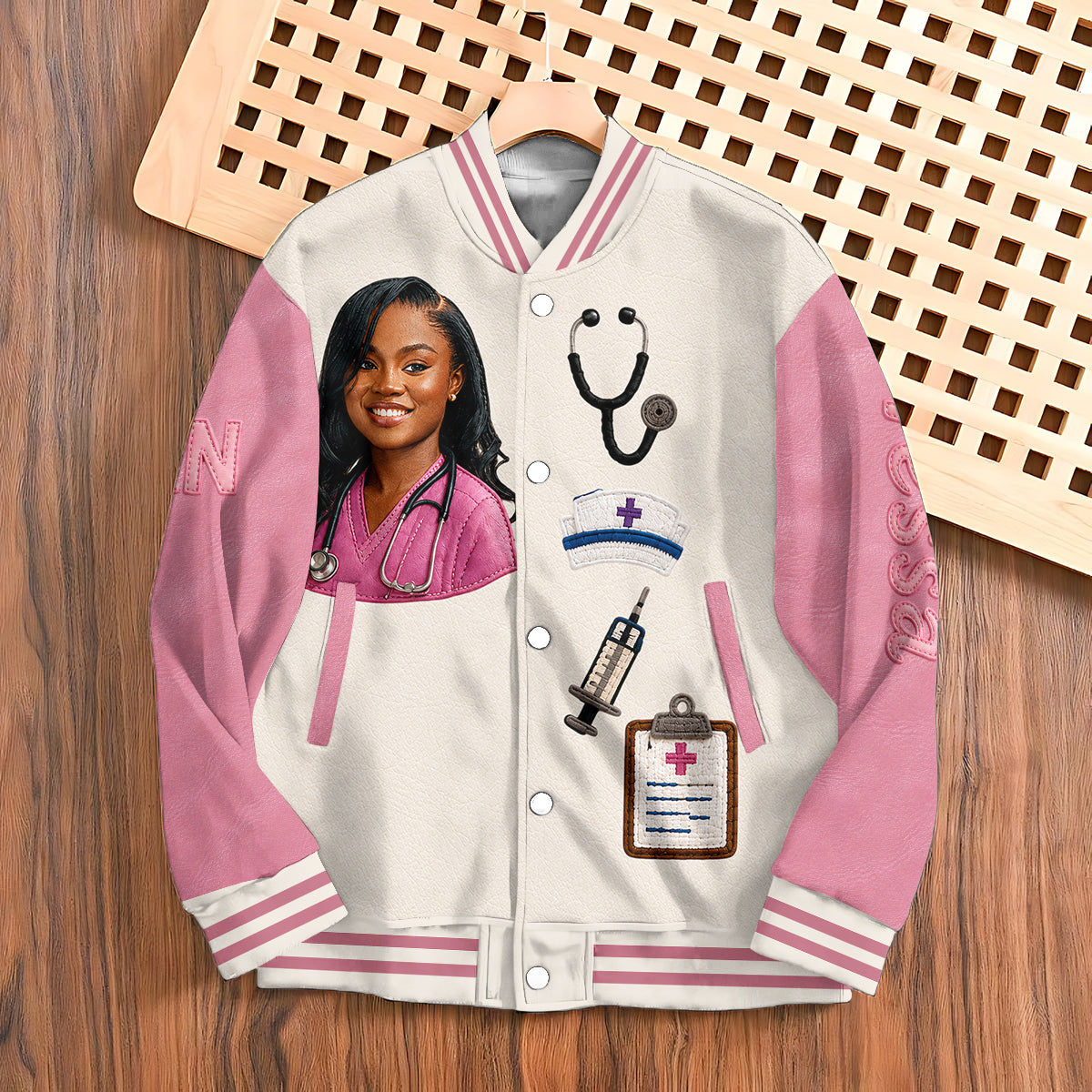 Personalized Black Nurse Varsity Jacket - Custom Medical Themed Appreciation Gift For Registered Nurse Healthcare Staff