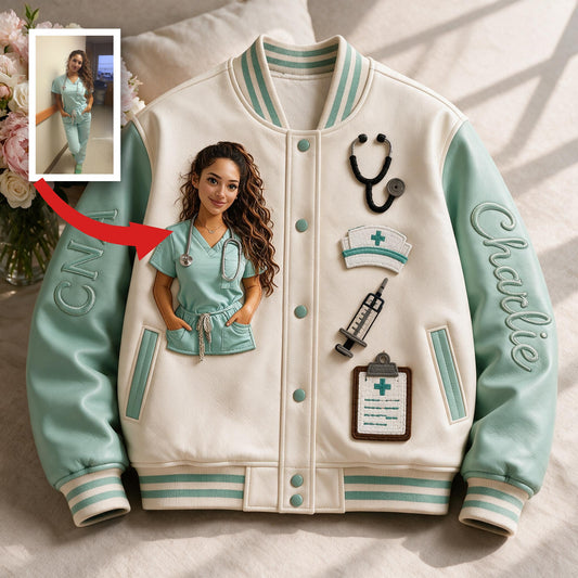 Veste Varsity CNA Latina Personnalisée Brodée, Cadeau Appréciation pour le Personnel de Santé