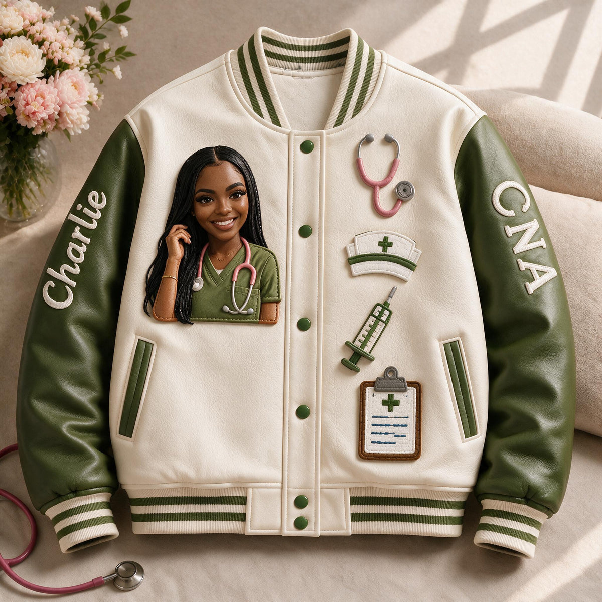Personalized CNA Black Nurse Varsity Jacket, Perfect Appreciation Gift For Nursing Staff, Graduation And Nursing Week