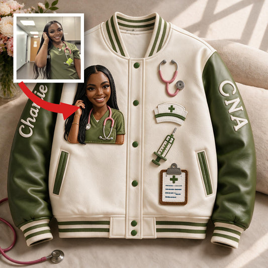 Veste Varsity Noire Personnalisée pour Infirmière CNA, Cadeau d'Appréciation Parfait pour le Personnel Infirmier, Diplôme et Semaine des Infirmiers
