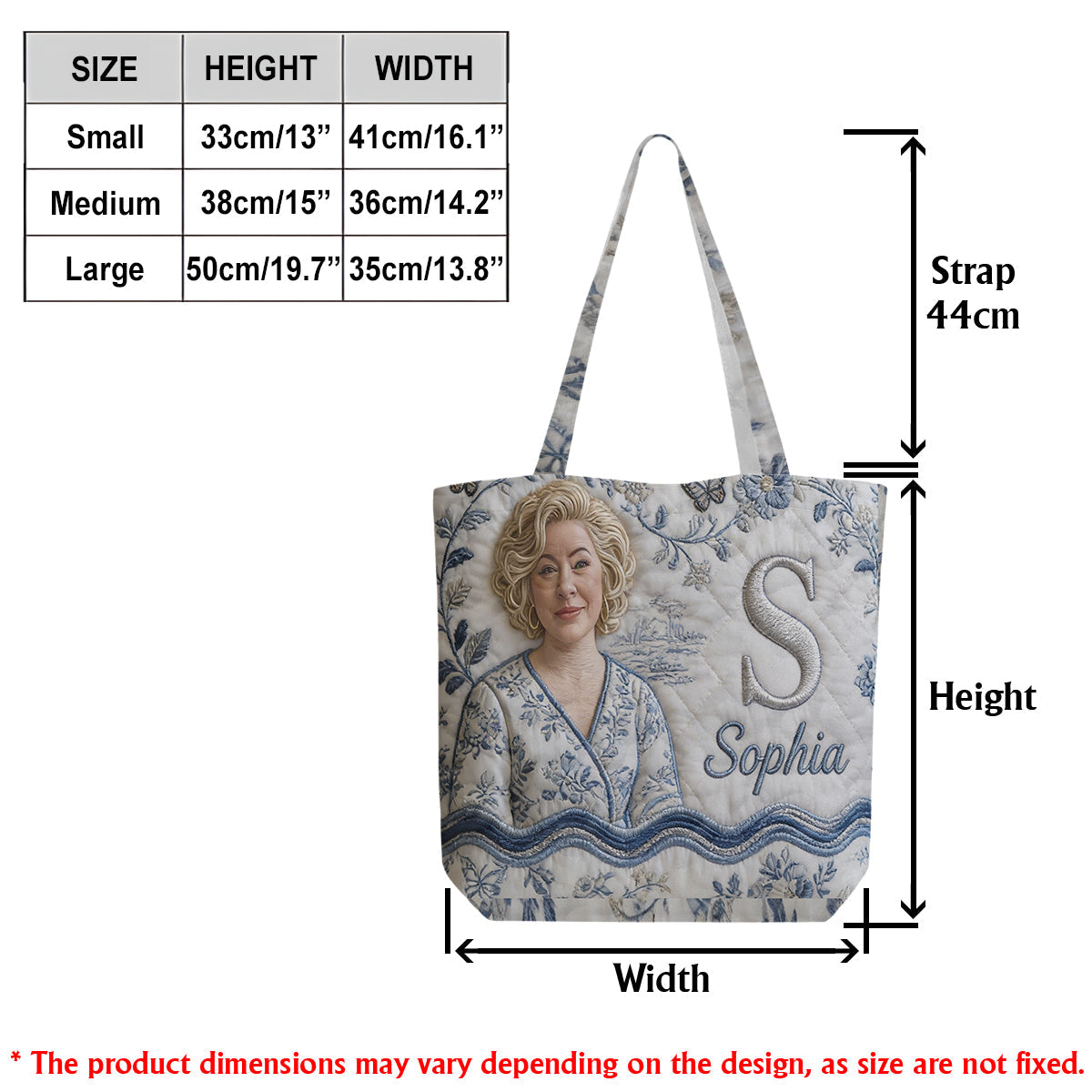 Custom Embroidered Latina Woman Portrait Quilted Tote Bag, Personalized Name Sentimental Gift for Grandma for Everyday Use