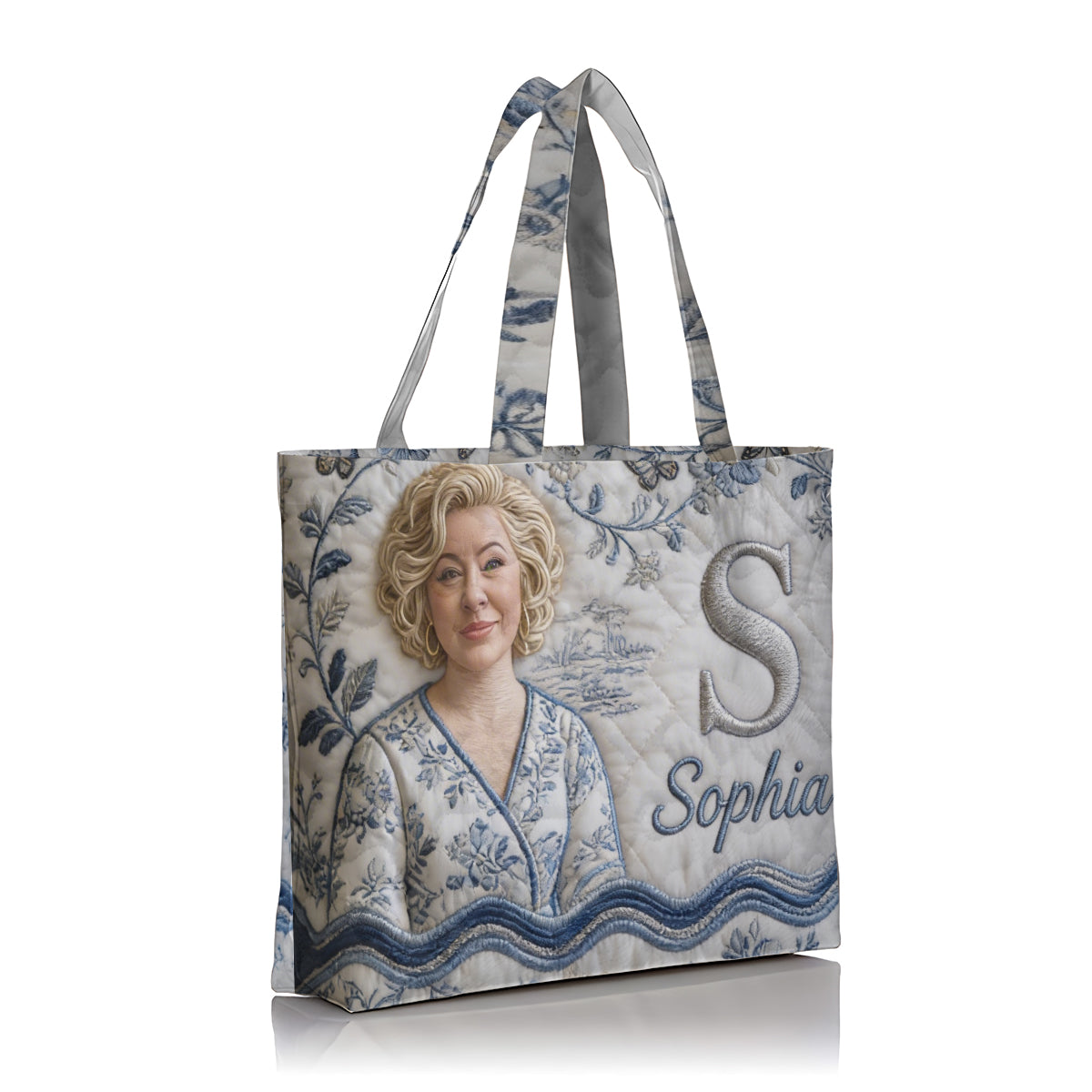 Personalized Embroidered Blonde Braided Girl Quilted Tote Bag - Custom Name Self Love Gift for Everyday Use