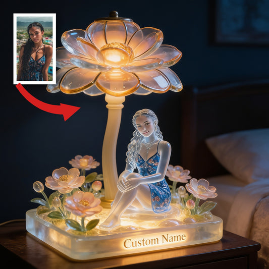 Lampe de Nuit LED Acrylique Personnalisée Fille Latine Élégante Lotus, Décor de Chambre Autonome