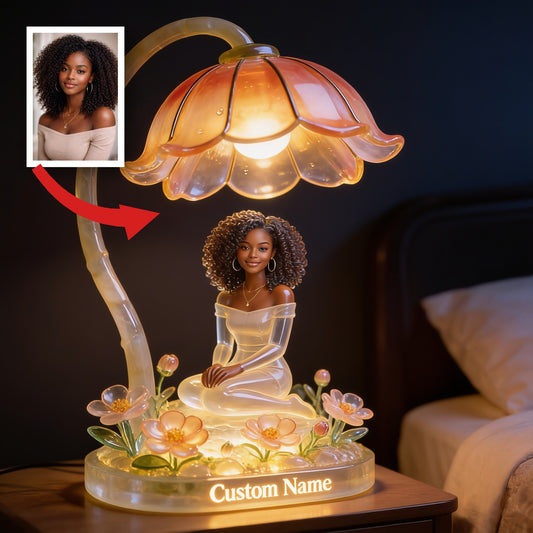 Lampe de Nuit LED Acrylique Personnalisée Fille Noire Cheveux Bouclés