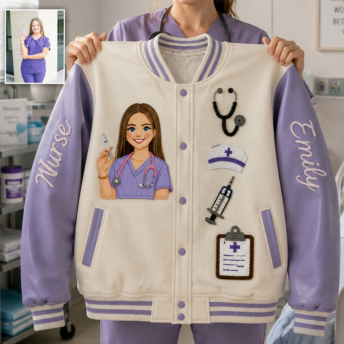 Personalized Doctor Varsity Jacket - Unique Custom Gift For Black Woman, Medical Professionals Casual Everyday Streetwear Outerwear