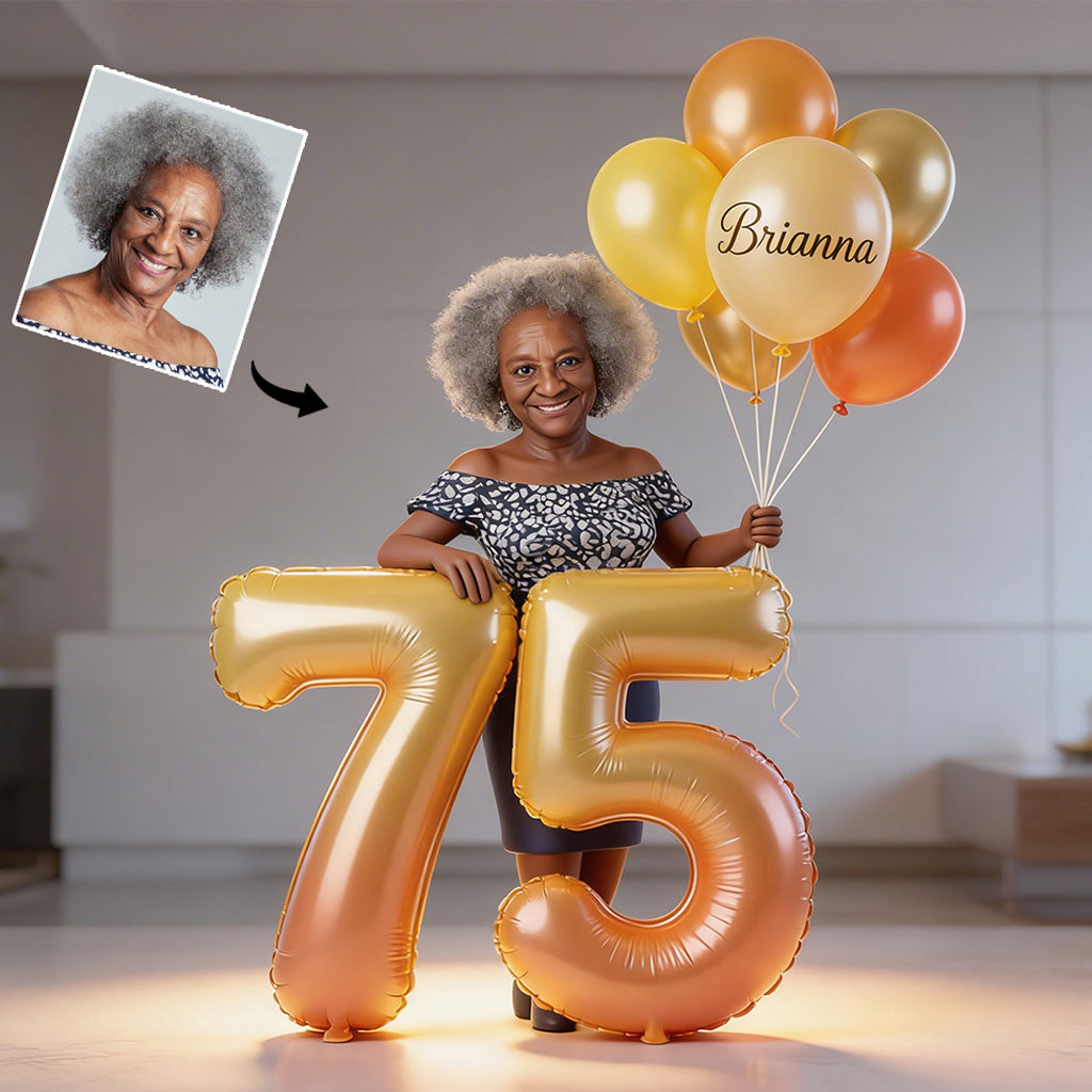 Custom Shaped Personalized Milestone Birthday Acrylic Plaque, Adult Woman with Balloons & Age Number Keepsake Gift
