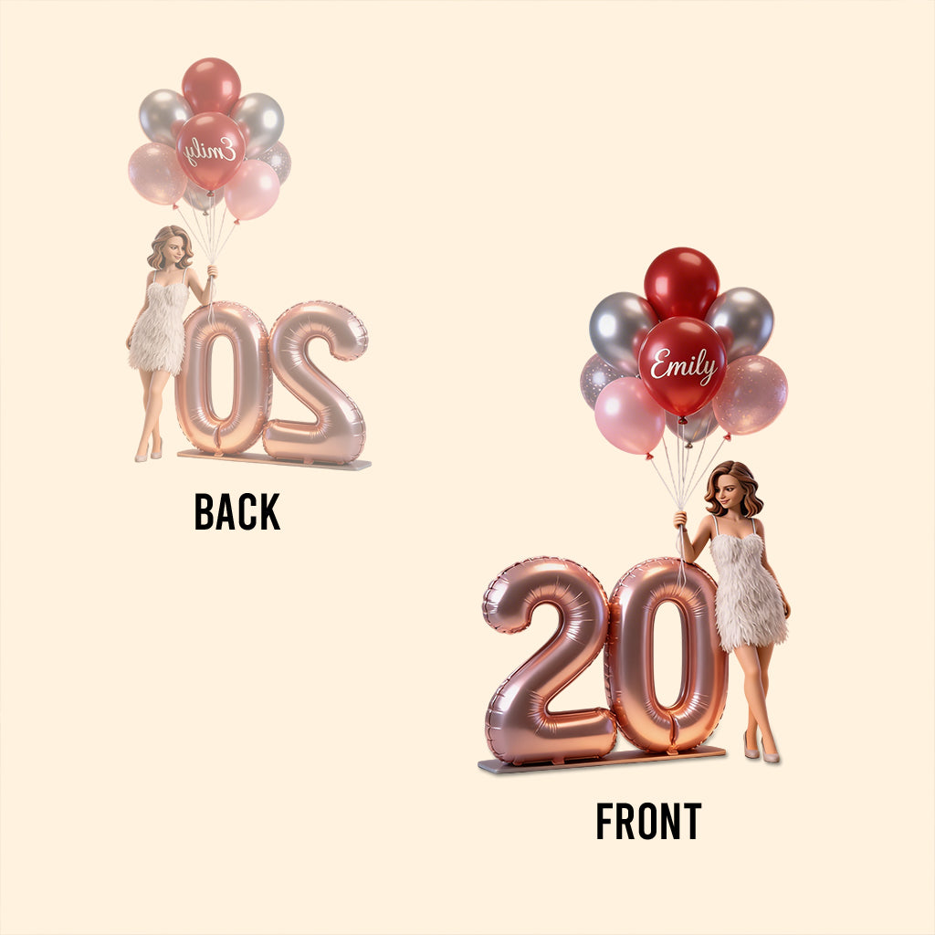 Personalized 60th Birthday Custom Shaped Acrylic Plaque, Older Woman with Balloons Custom Grandma Birthday Gift
