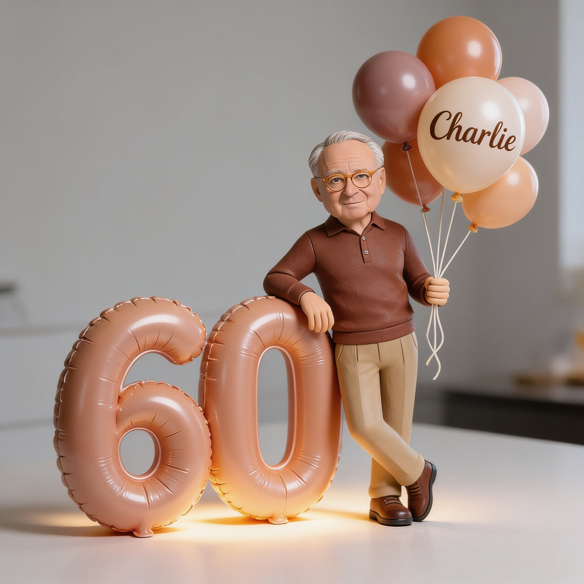Personalized Older Man 60th Birthday Custom Shaped Acrylic Plaque, Custom Photo Balloon Milestone Gift for Dad Grandpa