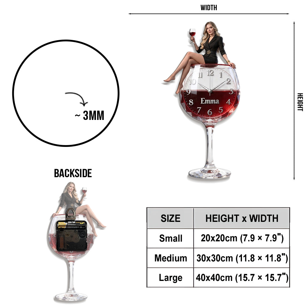 Personalized Wine Glass Shaped Acrylic Wall Clock, Cheerful Older Black Woman Wine Lover Design, Unique Home Decor Gift