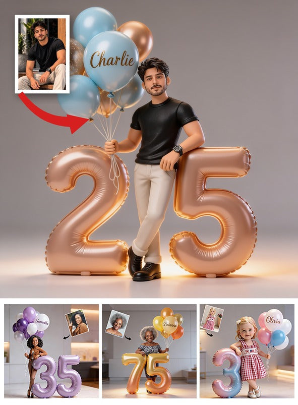 Custom Personalized Adult Latina Man Birthday Balloons & Milestone Age Number Shaped Acrylic Plaque, Unique Gift for Him