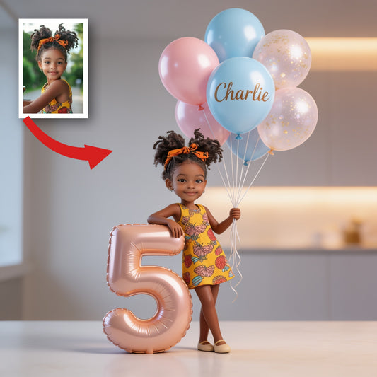 Plaque Acrylique Personnalisée en Forme, Petite Fille Latina avec Ballons d'Anniversaire & Âge Personnalisé, Cadeau Souvenir d'Anniversaire pour Enfants