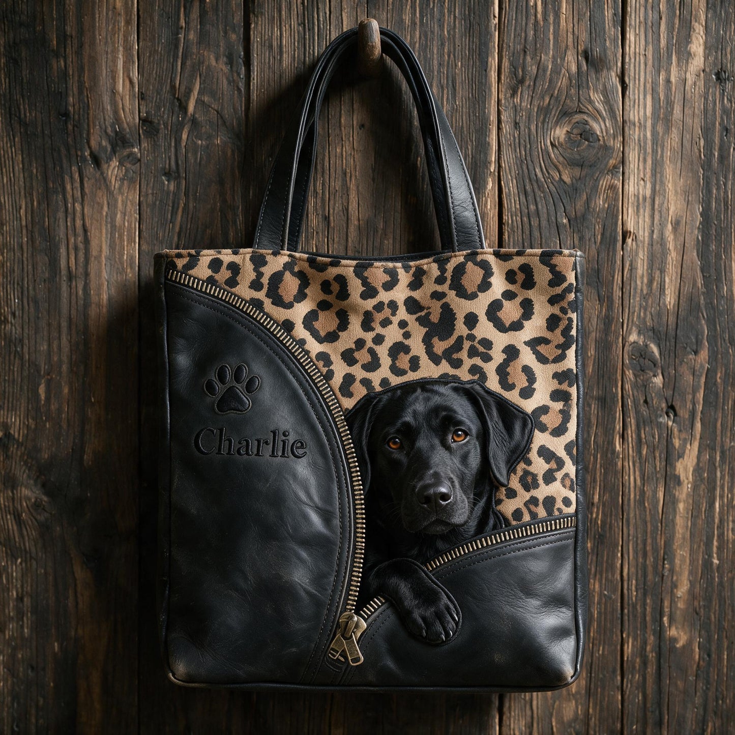 Personalized Peeking Black Labrador Retriever Tote Bag Custom Dog Lover Gift for Everyday Shopping & Work