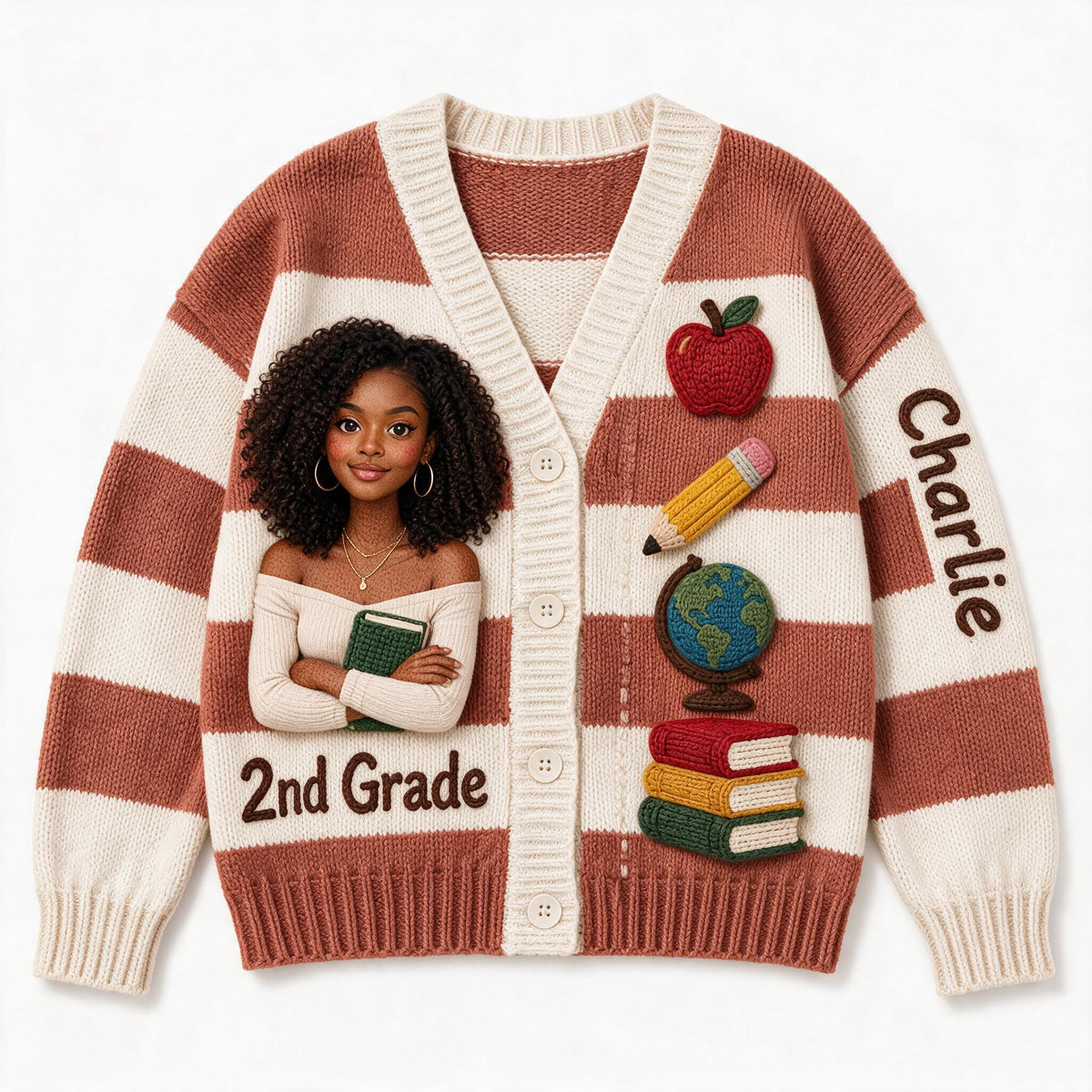 Personalisierter Cardigan für Lehrerinnen der 2. Klasse
