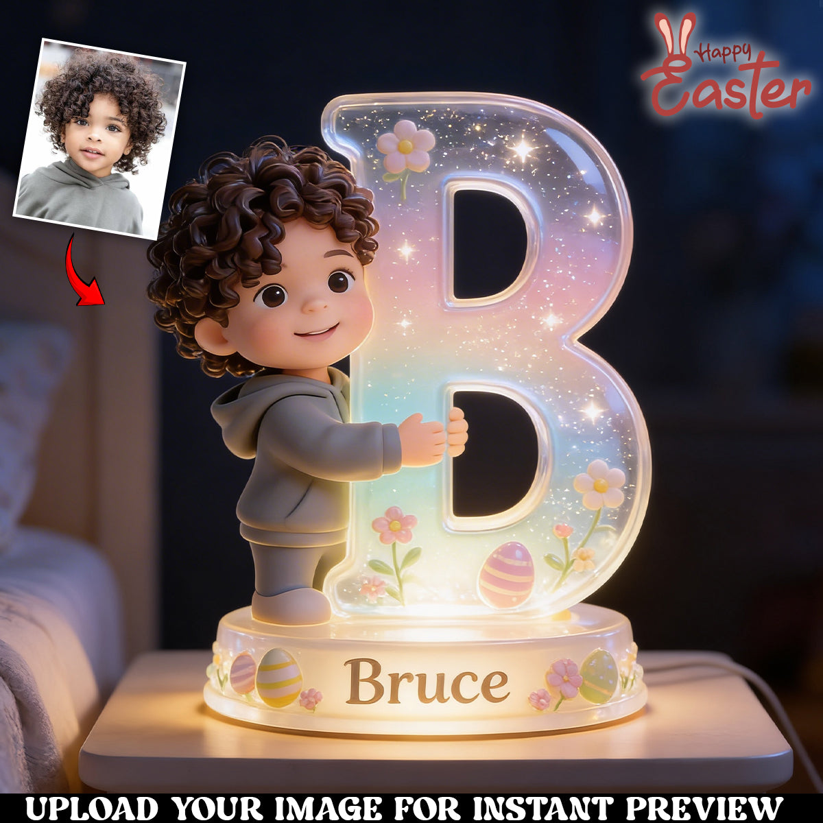 Personalized Easter Young Girl Acrylic LED Night Light Kids Bedroom Gift