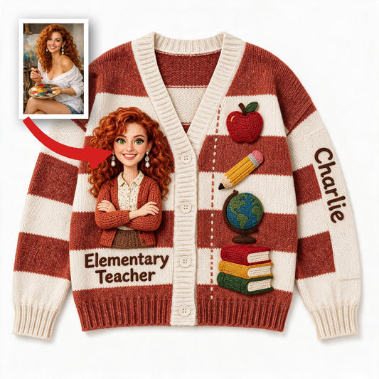 Cardigan Personnalisé pour Enseignante d'École Primaire, Cadeau de Reconnaissance