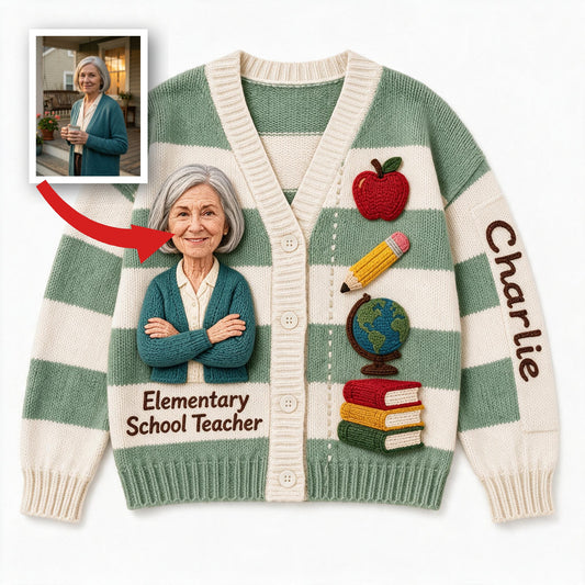 Personalized Older Elementary School Teacher Cardigan Sweater Teacher Gift