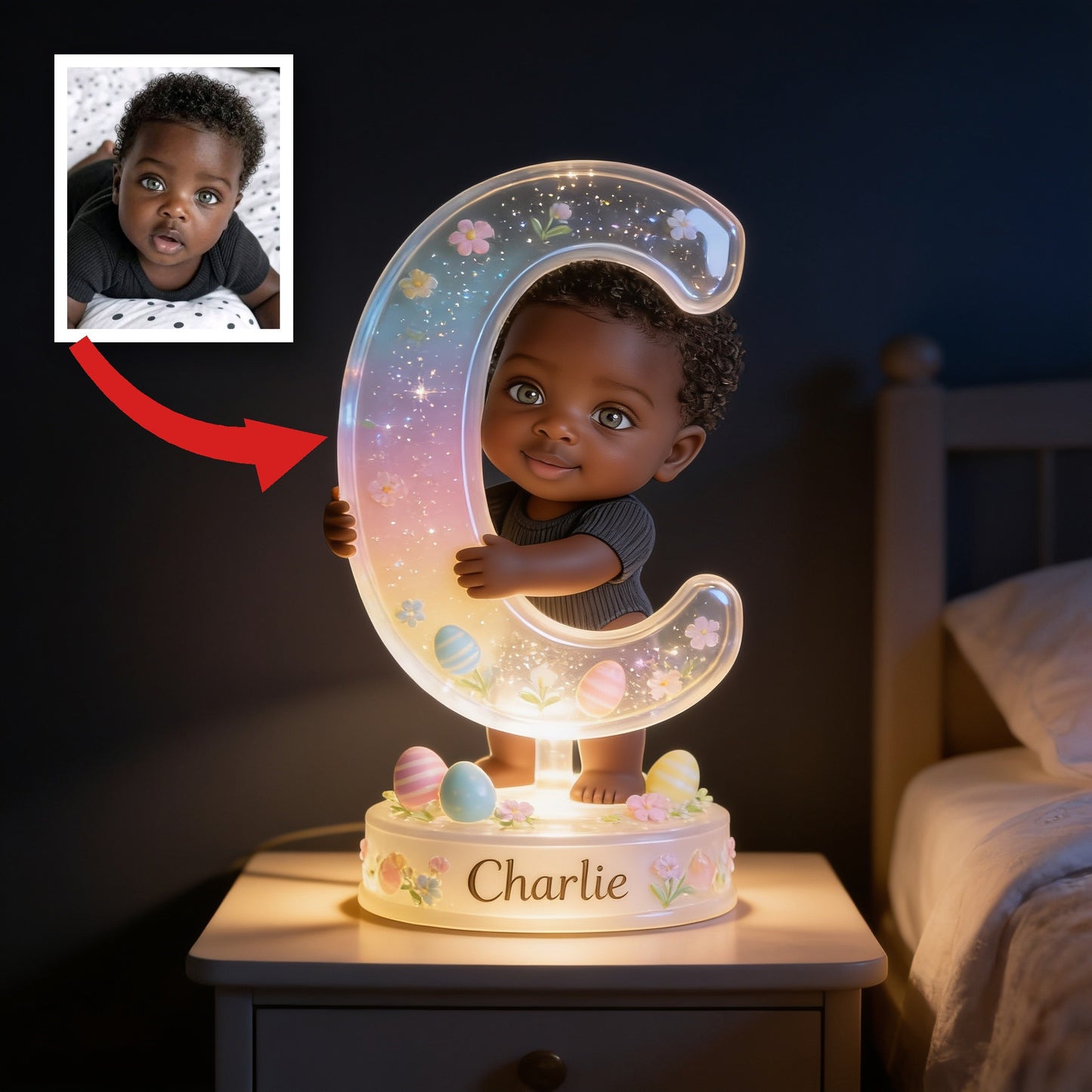Personalized Easter Cute Young Boy Acrylic LED Night Light Newborn Kids Bedroom Decor Gift