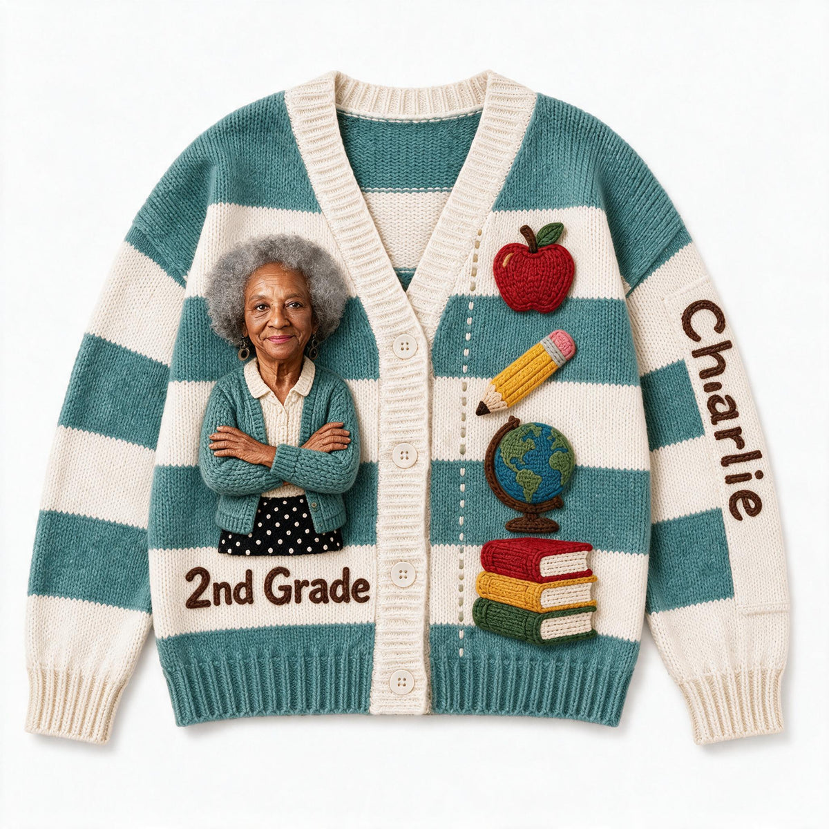 Personalized Older Black Woman Teacher Cardigan Sweater, Custom Teacher Gift