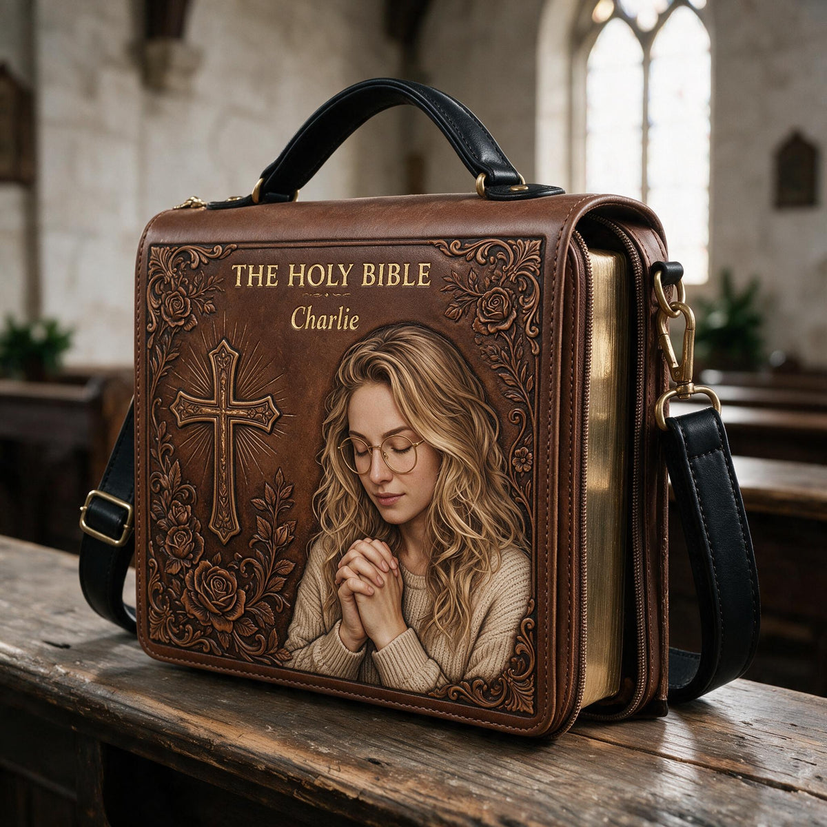 Personalisierte Foto Gebet junge Frau Leder Bibel Cover Tasche Christliches Geschenk