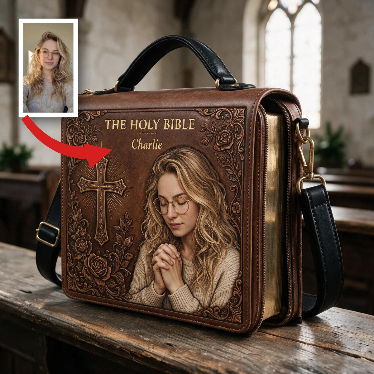 Personalisierte Foto Gebet junge Frau Leder Bibel Cover Tasche Christliches Geschenk