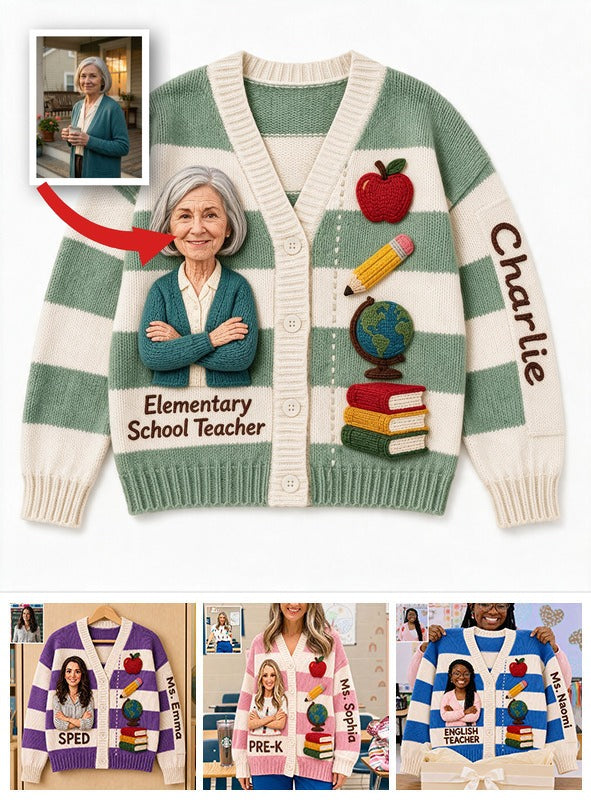 Personalized Older Elementary School Teacher Cardigan Sweater Teacher Gift