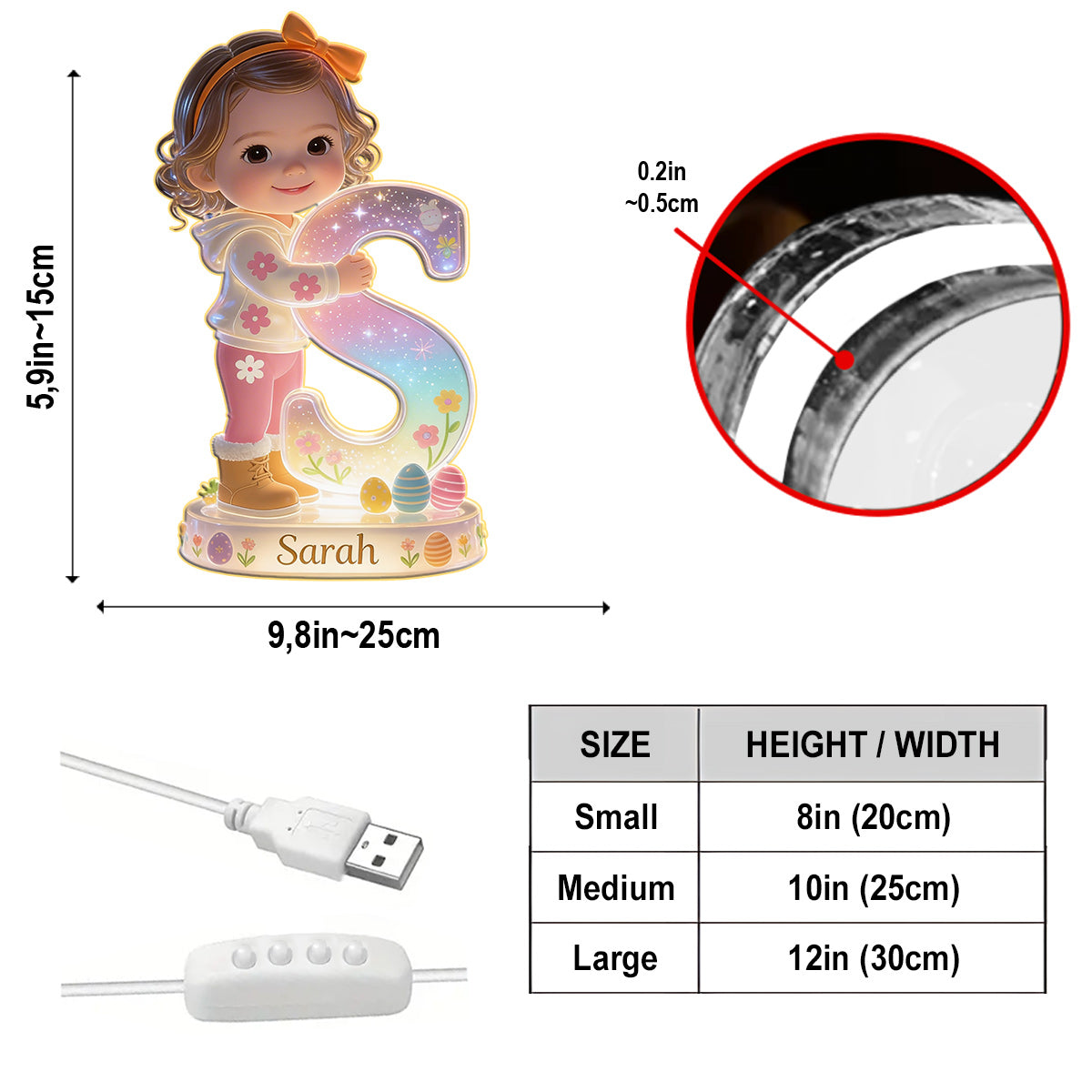 Personalized Easter Cute Young Boy Acrylic LED Night Light Newborn Kids Bedroom Decor Gift