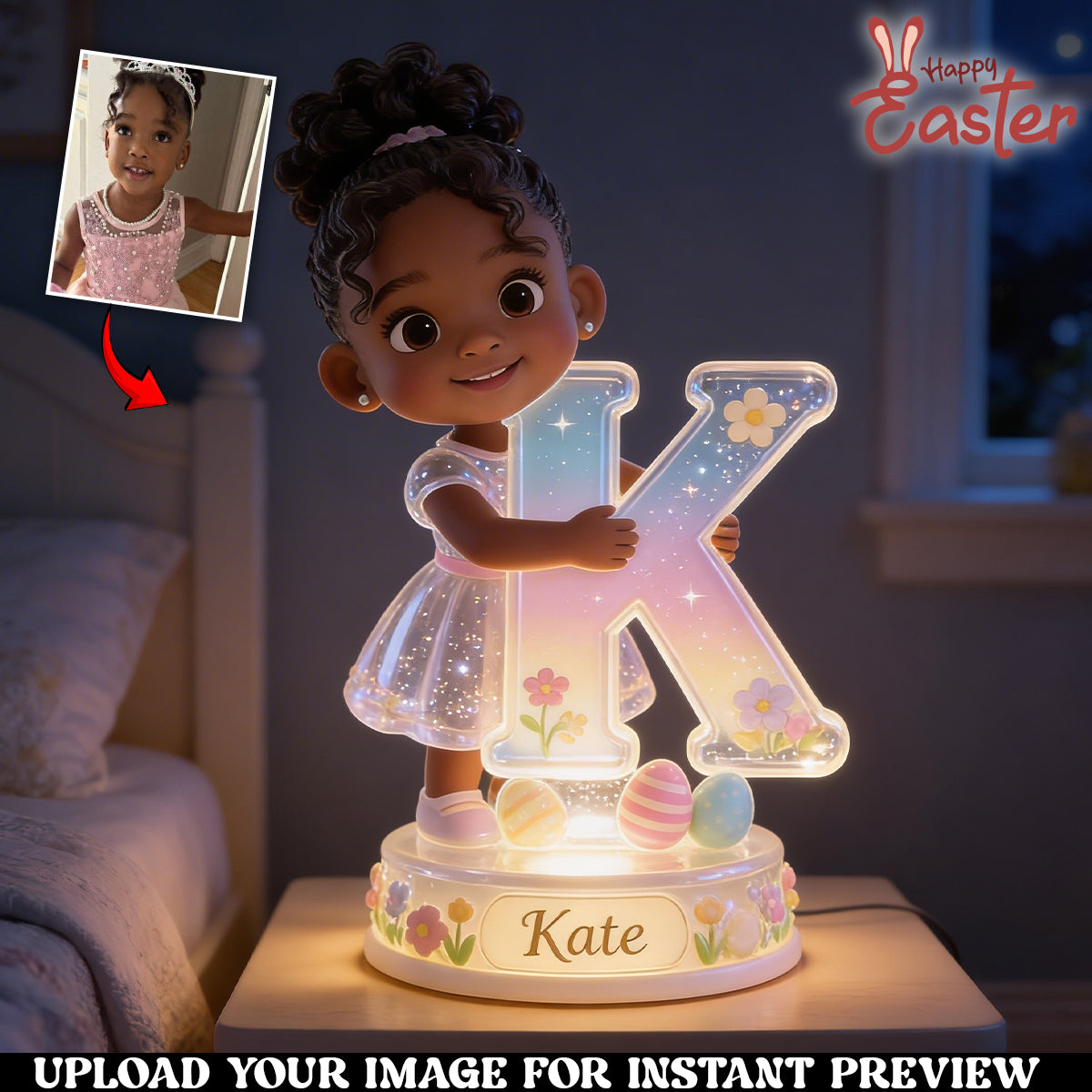 Personalized Easter Cute Young Boy Acrylic LED Night Light Newborn Kids Bedroom Decor Gift