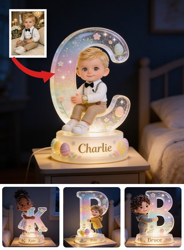 Personalized Easter Blonde Young Boy Acrylic LED Night Light Kids Bedroom Gift