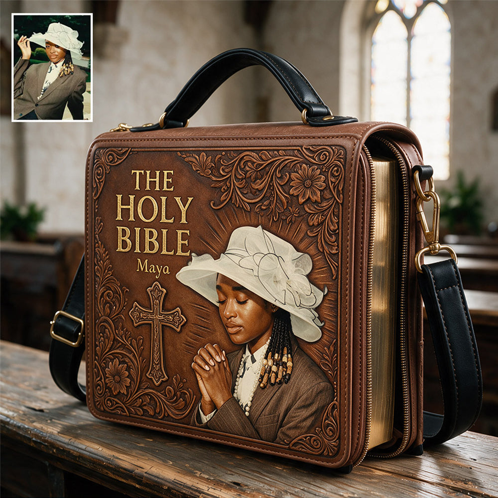 Personalisierte Foto Gebetende Junge Latina Leder Bibel Cover Tasche Geschenk