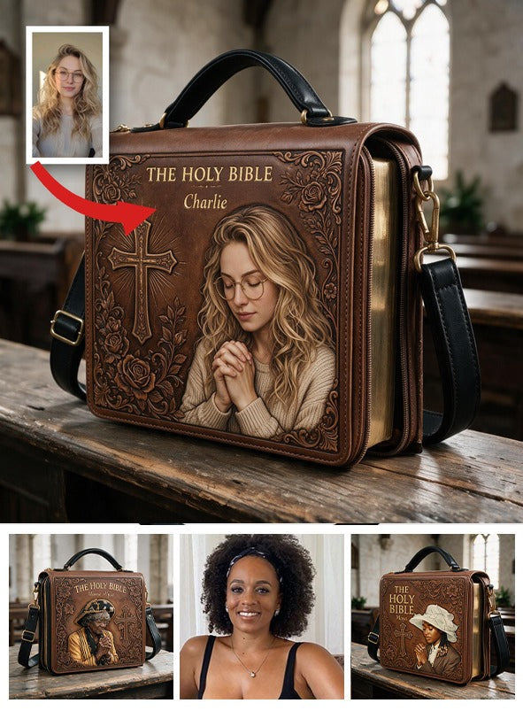Personalisierte Foto Gebet junge Frau Leder Bibel Cover Tasche Christliches Geschenk
