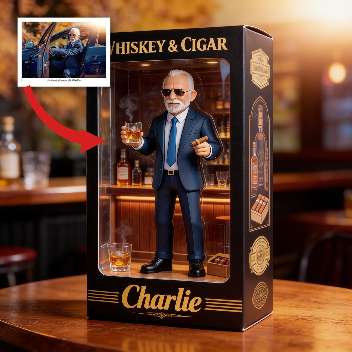 Plaque Acrylique Personnalisée Homme Latino Âgé avec Whisky & Cigare, Cadeau Bar Pour Lui