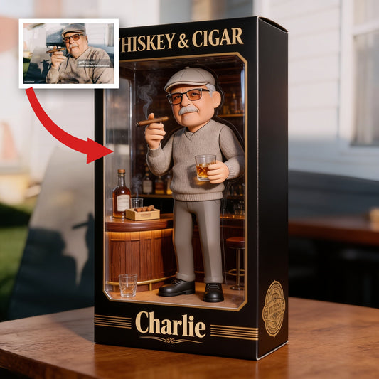 Personalized Elderly Man Whiskey & Cigar Shaped Acrylic Plaque, Whiskey Lover Gift