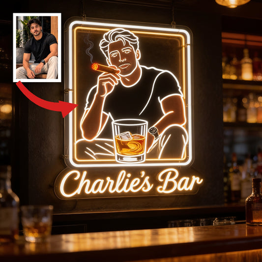 Personalized Adult Man Whiskey Cigar LED Acrylic Bar Sign Home Decor