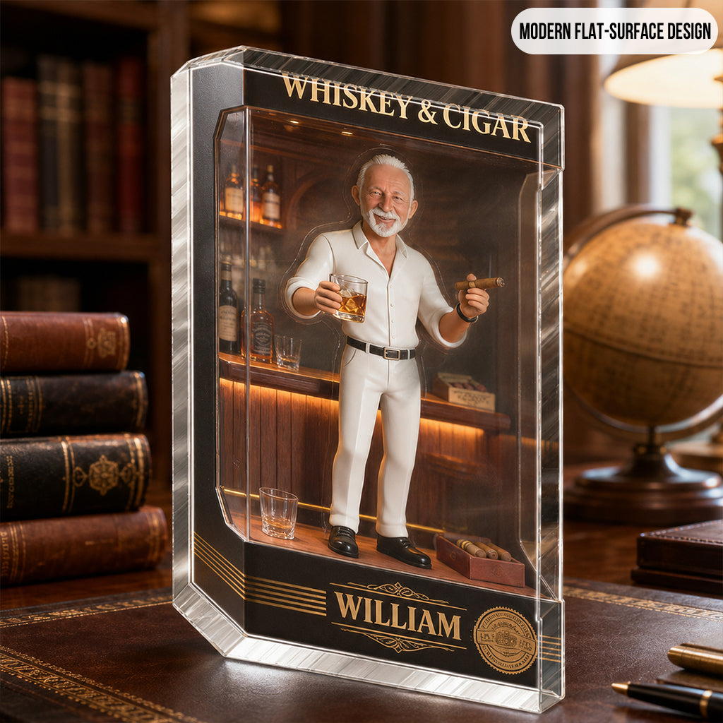 Personalized Elderly Man Whiskey & Cigar Shaped Acrylic Plaque, Whiskey Lover Gift